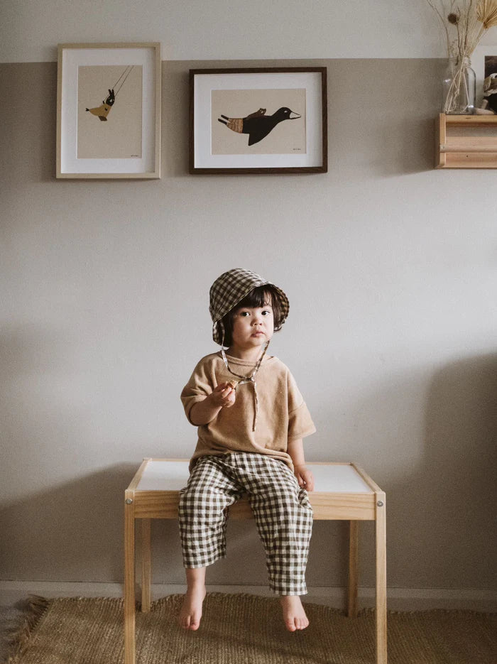 Olive Gingham Fisherman Pants
