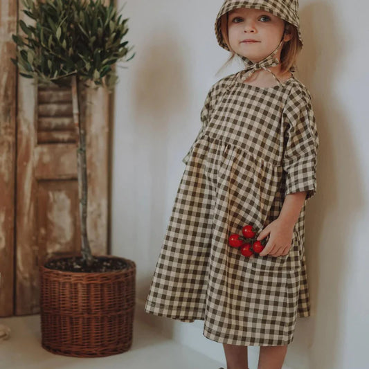 Olive Gingham Bella Dress