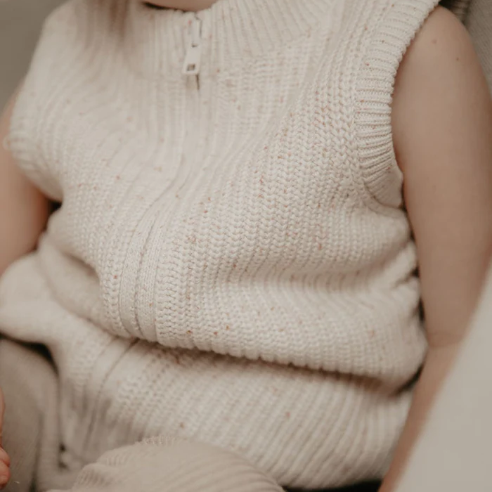 Oatmeal Spec Knitted Sherpa Vest