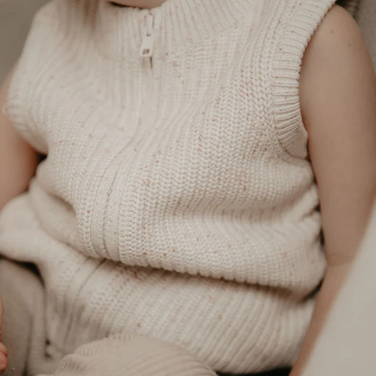 Oatmeal Spec Knitted Sherpa Vest
