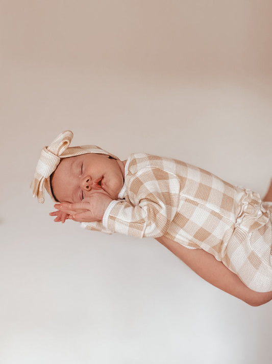 My First Outfit - Flutter Bum Footed Overalls & Topknot Set